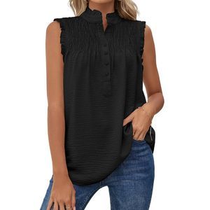 ZOWODO Black Mandarin Collar Sleeveless Top Women Size L